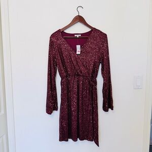 NWT Maurices Burgundy Long Sleeve Sequin Dress